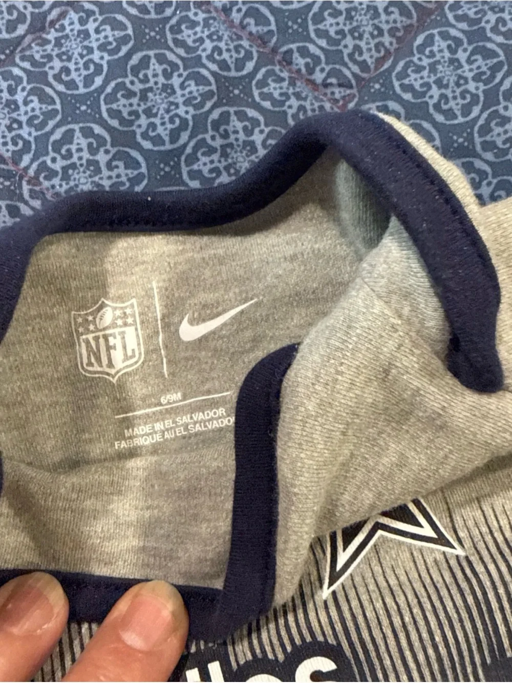 NFL Dallas Cowboys set 3Navy and Gray Baby 6 to 9 month One-Piece Bodysuit Trio